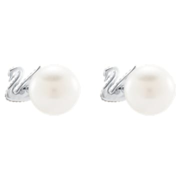 Swarovski Iconic Swan stud Earrings, Swan, Beige, Rhodium plated - Swarovski, 5215037