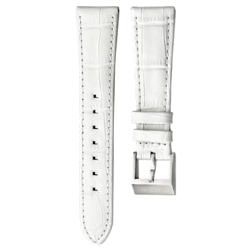 18mm watch strap, Leather with stitching, White, Stainless steel - Swarovski, 5222593