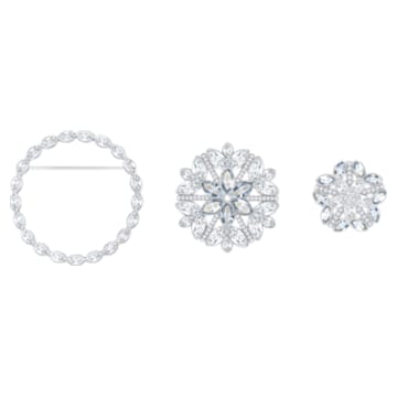 Ginette brooch, Set (3), Flower, White, Rhodium plated - Swarovski, 5262279