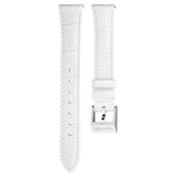 14mm watch strap, Leather with stitching, White, Stainless steel - Swarovski, 5263535