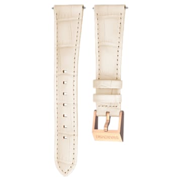 18mm watch strap, Leather with stitching, Beige, Rose gold-tone plated - Swarovski, 5263558