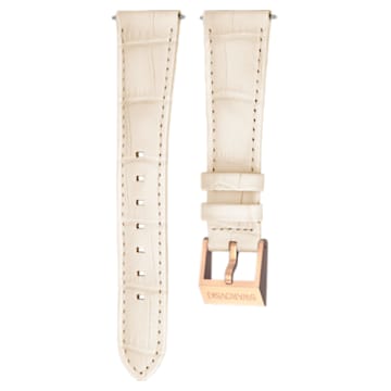 18mm watch strap, Leather with stitching, Beige, Rose gold-tone plated - Swarovski, 5263559
