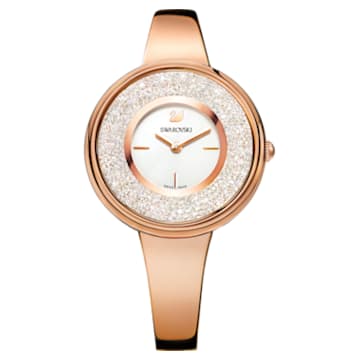 Crystalline Pure watch, Metal bracelet, White, Rose gold-tone finish