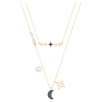 Symbolica ネックレス, セット(2), 月と星, ブラック, ローズゴールドトーン・プレーティング | Swarovski