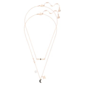 Swarovski Symbolic layered necklace, Set (2), Moon and star, Black, Rose-gold tone plated - Swarovski, 5273290