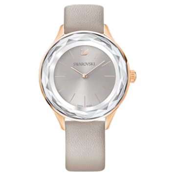 Octea Nova watch, Swiss Made, Leather strap, Gray, Rose gold-tone finish - Swarovski, 5295326