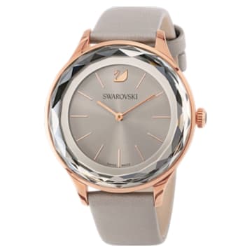 Octea Nova watch, Leather strap, Gray, Rose gold-tone finish - Swarovski, 5295326