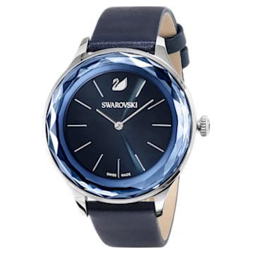 Octea Nova Watch, Leather strap, Blue, Stainless steel - Swarovski, 5295349