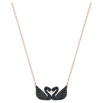 Swarovski Iconic Swan necklace, Swan, Black, Rose-gold tone plated - Swarovski, 5296468