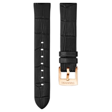 Bracelet de montre 18mm, Cuir, Noir, Placage de ton or rosé - Swarovski, 5301944
