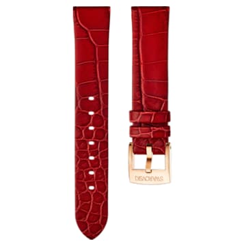 Cinturino per orologio 18mm, Pelle, Rosso, Placcato color oro rosa - Swarovski, 5302063