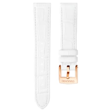 Bracelet de montre 18mm, cuir avec coutures, blanc, métal doré rose - Swarovski, 5302459