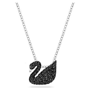 Swan pendant, Swan, Black, Rhodium plated | Swarovski