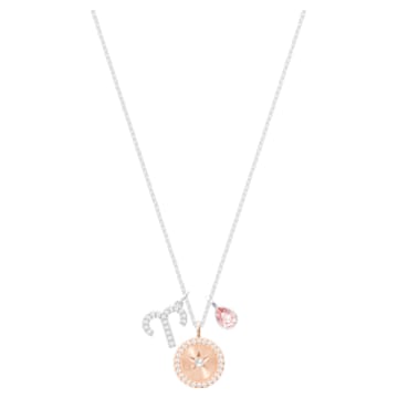 Zodiac pendant, Aries, Small, Pink, Rhodium plated - Swarovski, 5349220