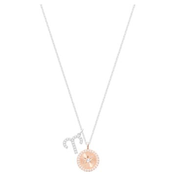 Zodiac pendant, Aries, Small, Pink, Rhodium plated - Swarovski, 5349220