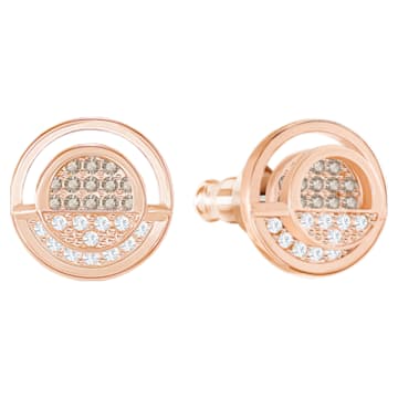 Hillock Round Pierced Earrings, White, Rose gold plating - Swarovski, 5351081