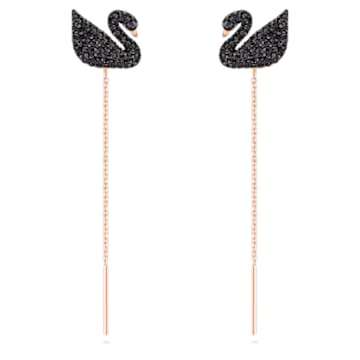 Swarovski Iconic Swan drop earrings, Swan, Black, Rose gold-tone plated - Swarovski, 5351805