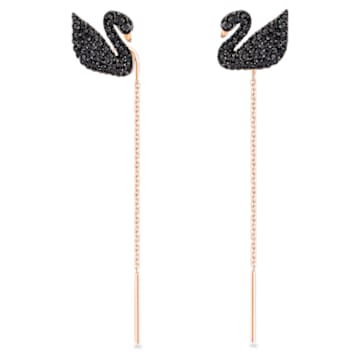 Swarovski Iconic Swan drop earrings, Swan, Black, Rose gold-tone plated - Swarovski, 5351805