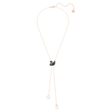 Swarovski Iconic Swan Y necklace, Black, Rose gold-tone plated - Swarovski, 5351806