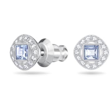 Angelic stud earrings, Square, Blue, Rhodium plated - Swarovski, 5352048