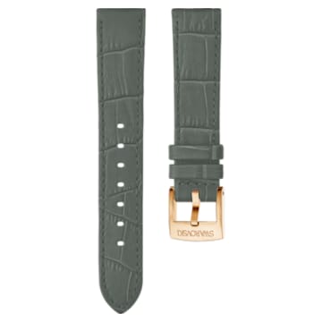 20mm Watch strap, Leather with stitching, Gray, Rose-gold tone plated - Swarovski, 5371982