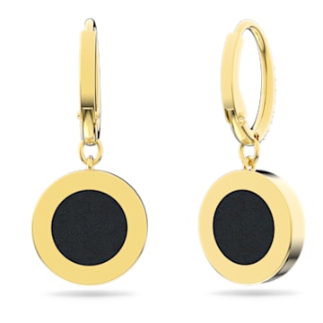 Leather Swan 水滴形耳環, 天鵝, 黑色, 鍍金色色調 - Swarovski, 5374918