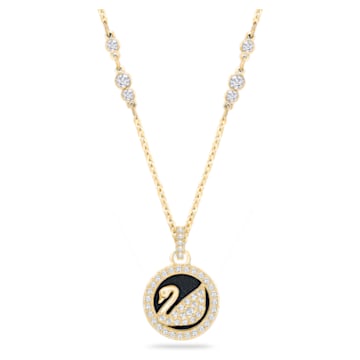 Leather Swan pendant, Swan, Black, Gold-tone plated - Swarovski, 5374919