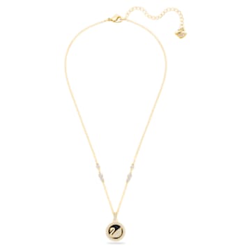 Leather Swan pendant, Swan, Black, Gold-tone plated - Swarovski, 5374919