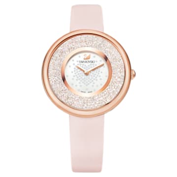 Crystalline Pure watch, Leather strap, Pink, Rose gold-tone finish - Swarovski, 5376086