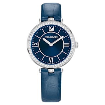 Aila Dressy Lady Watch, Leather strap, Blue, Stainless steel - Swarovski, 5376633