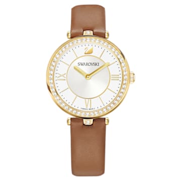 Aila Dressy Lady Watch, Leather strap, Brown, Gold-tone PVD - Swarovski, 5376645