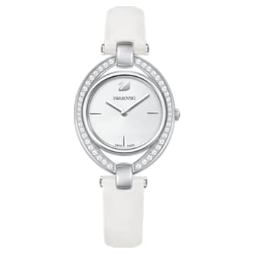 Stella Watch, Leather strap, White, Stainless steel - Swarovski, 5376812