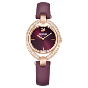 Stella watch, Leather strap, Red, Rose gold-tone finish - Swarovski, 5376839