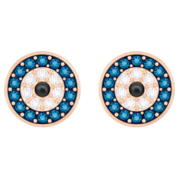 Luckily stud earrings, Evil eye, Blue, Rose gold-tone plated - Swarovski, 5377720