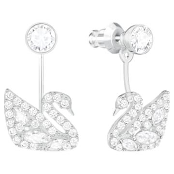 Swan Lake Pierced Earring Jackets, White, Rhodium plated - Swarovski, 5379944