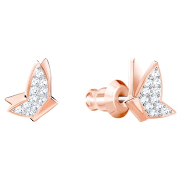 Lilia Pierced Earrings, White, Rose-gold tone plated - Swarovski, 5382367