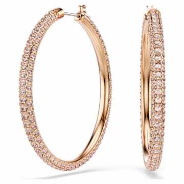 Dextera hoop earrings, Pavé, Large, White, Rhodium plated | Swarovski