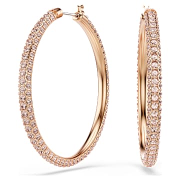 Dextera hoop earrings, Pavé, Large, White, Rose gold-tone plated by SWAROVSKI
