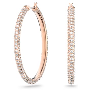 Stone hoop earrings Pav Large White Rose gold tone plated