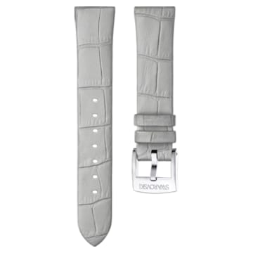 18mm Watch strap, Leather, Gray, Stainless Steel - Swarovski, 5384086