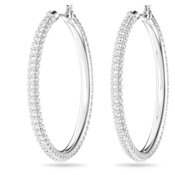 Stone hoop earrings, White, Rhodium plated - Swarovski, 5389432