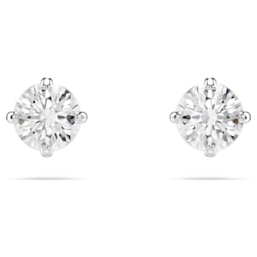 Attract stud earrings, Round cut, White, Rhodium plated