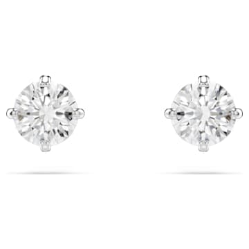 Stilla Attract stud earrings, Round cut, White, Rhodium