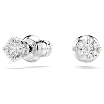 Attract stud earrings, Round cut, Small, White, Rhodium plated - Swarovski, 5408436
