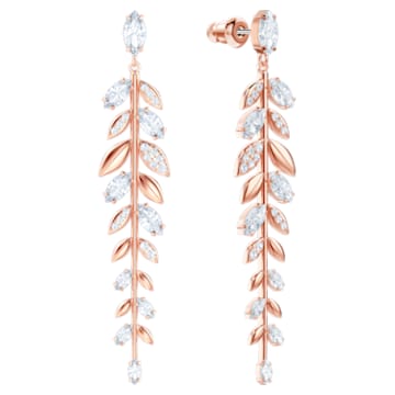 Mayfly Pierced Earrings, White, Rose-gold tone plated - Swarovski, 5410410