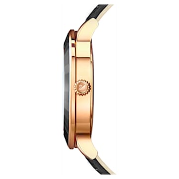 Ρολόι Octea Lux, Δερμάτινο λουράκι, Μαύρο, Φινίρισμα σε χρυσό σαμπανί τόνο - Swarovski, 5414410