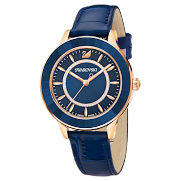 Octea Lux watch, Leather strap, Blue, Rose gold-tone finish - Swarovski, 5414413