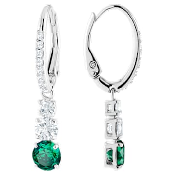 Attract Trilogy Round Pierced Earrings, Green, Rhodium plated - Swarovski, 5414682