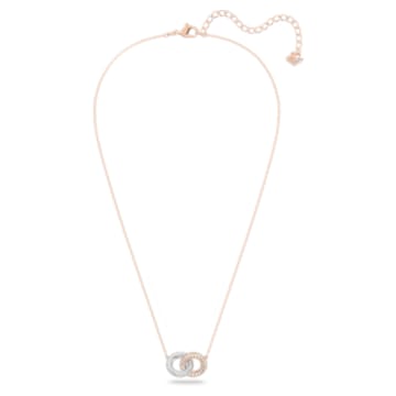 Collar Stone, Círculos entrelazados, Blanco, Baño tono oro rosa - Swarovski, 5414999