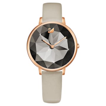 Crystal Lake watch, Leather strap, Gray, Rose-gold tone PVD - Swarovski, 5415996